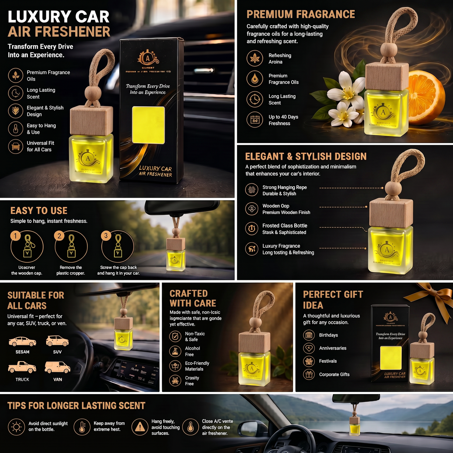 Adscent Chrome Essence | Luxury Car Air Freshener | Inspired by Az-Zro Chrome Fragrance Icons – Premium Frosted Glass Hanging Diffuser | Long-Lasting Fragrance