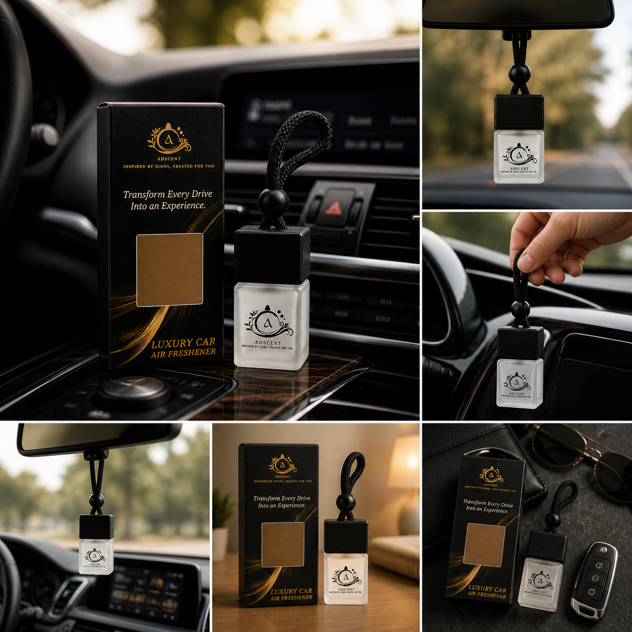 ADSCENT Luxury Car Air Freshener | Omre Noir – Inspired by Ombré Nomad | Premium Frosted Glass Hanging Diffuser | Long-Lasting Fragrance