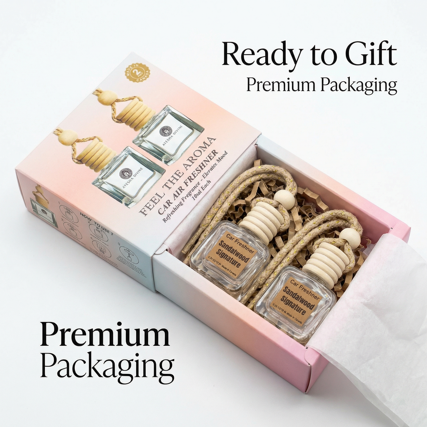 Ayesha Divine Sandalwood Signature 10ml Hanging Car Diffuser – 2-Pack