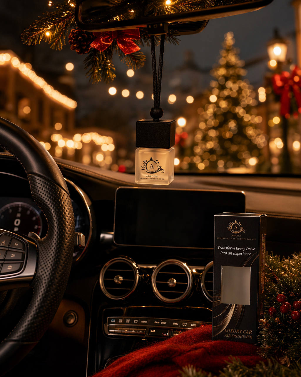 Omre Noir car air freshener lifestyle — dark seductive fragrance for your drive
