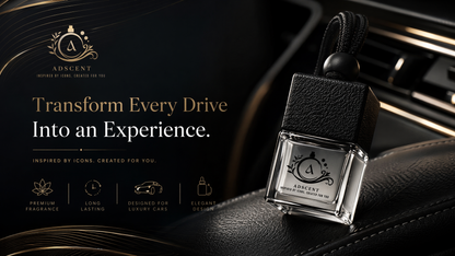 Omre Noir car diffuser side view — ADSCENT luxury hanging car perfume, refillable 2-pack