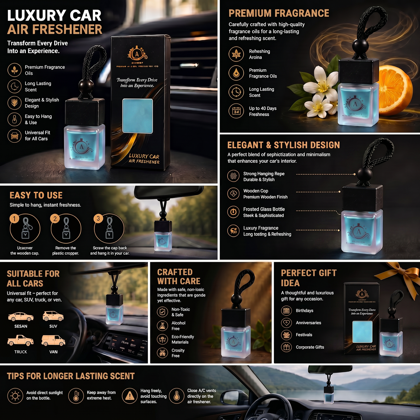Adscent Urban Y | Luxury Car Air Freshener | Inspired by Modern Urban Icons YS- Y – Premium Frosted Glass Hanging Diffuser | Long-Lasting Fragrance