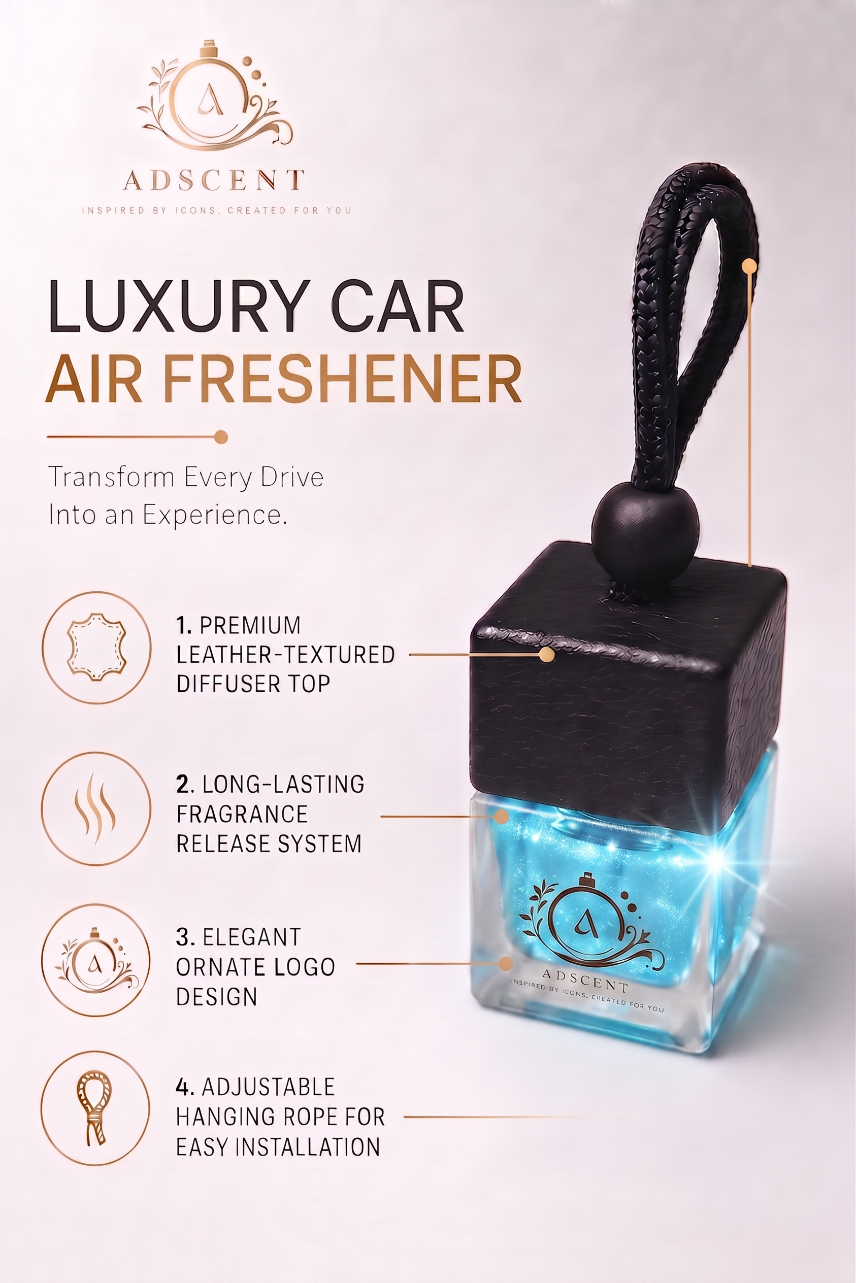 Urban Y diffuser detail — long-lasting fragrance oil, luxury car perfume
