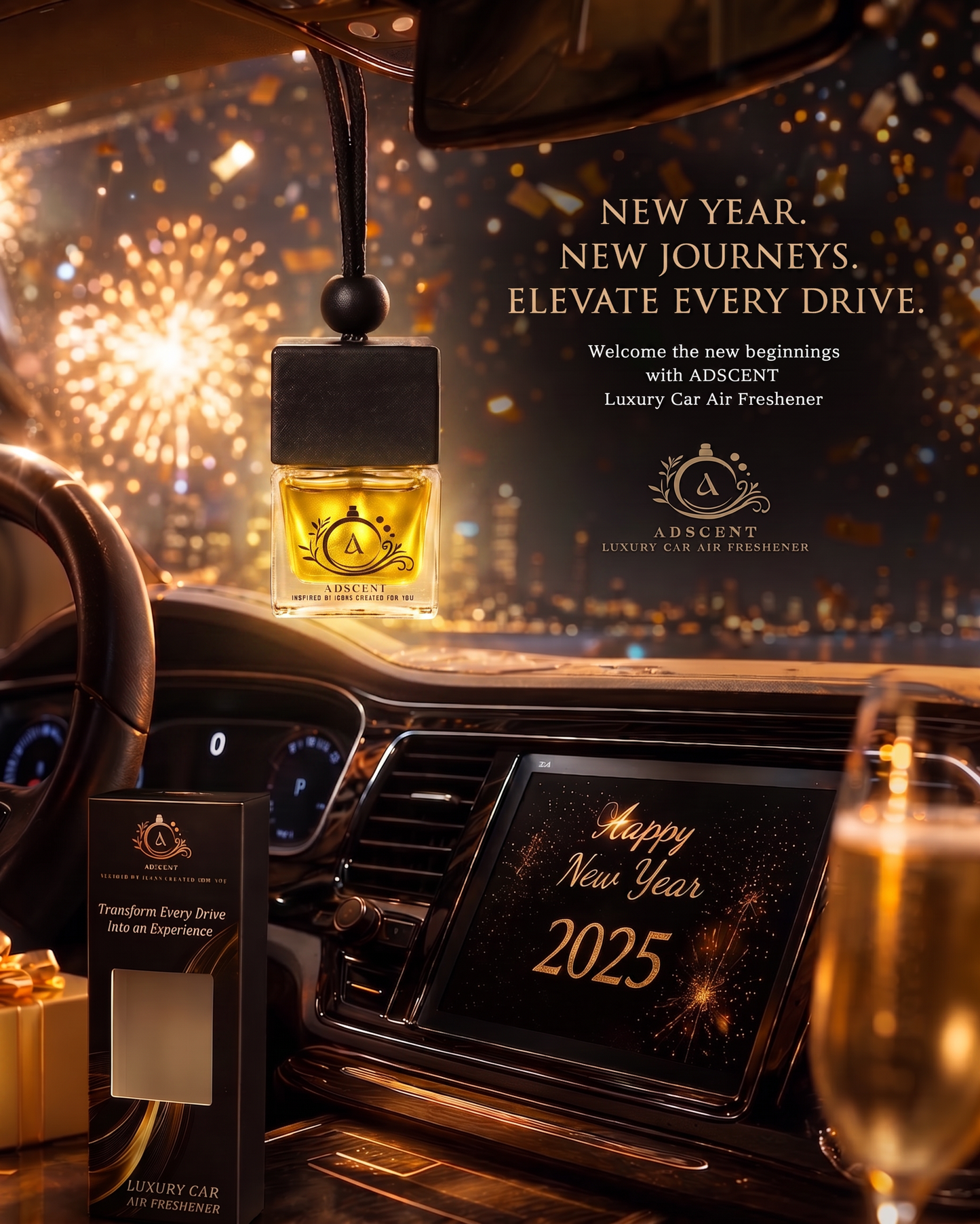 Adscent Imperial Aventus | Luxury Car Air Freshener | Inspired by the King of Fragrances Aventus – Premium Frosted Glass Hanging Diffuser | Long-Lasting Fragrance