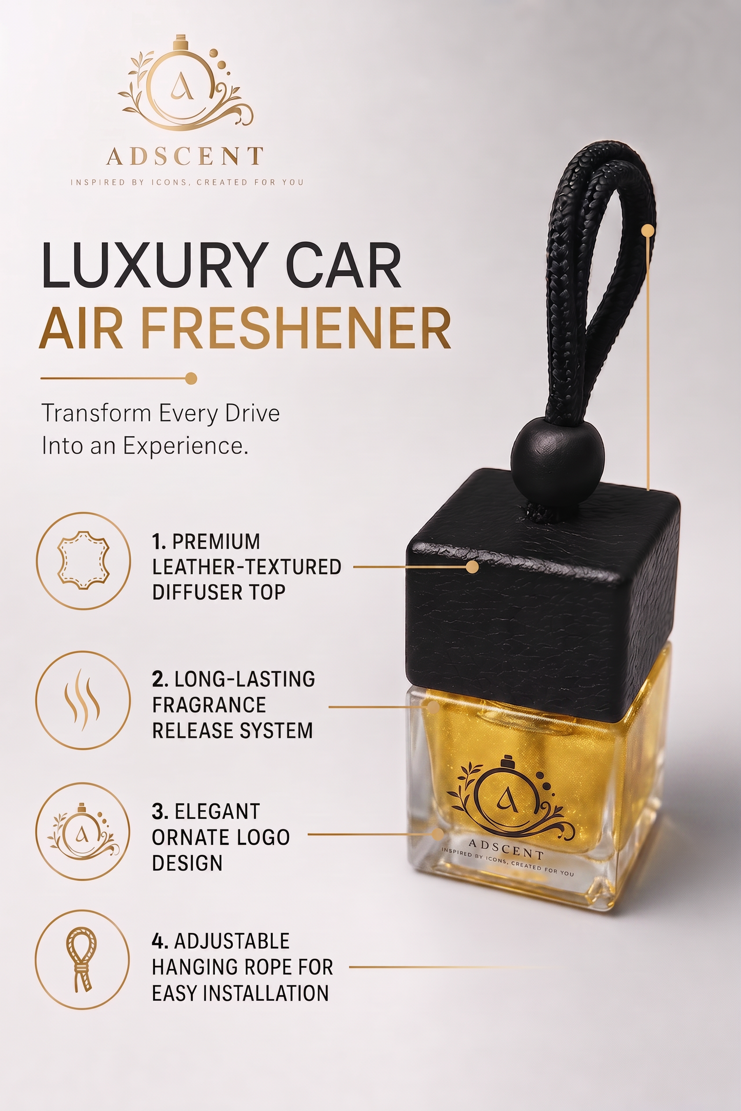 Imperial Aventus diffuser detail — long-lasting premium fragrance oil, luxury car perfume