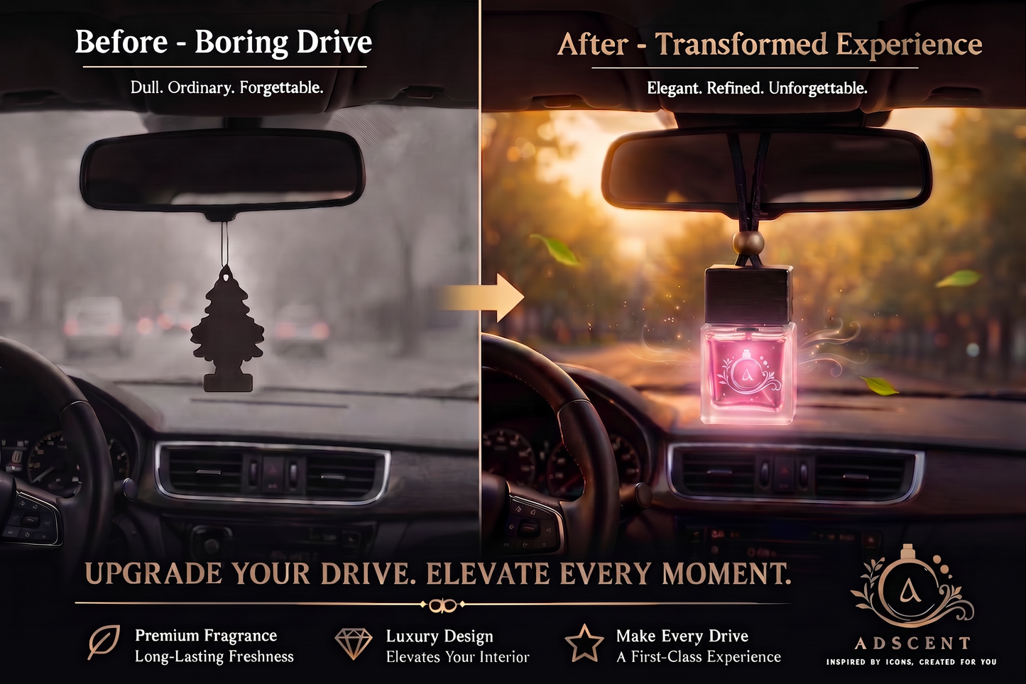 Adscent Coco Veil | Luxury Car Air Freshener | Inspired by Iconic Coco Cha-Nnel-Floral Legends – Premium Frosted Glass Hanging Diffuser | Long-Lasting Fragrance