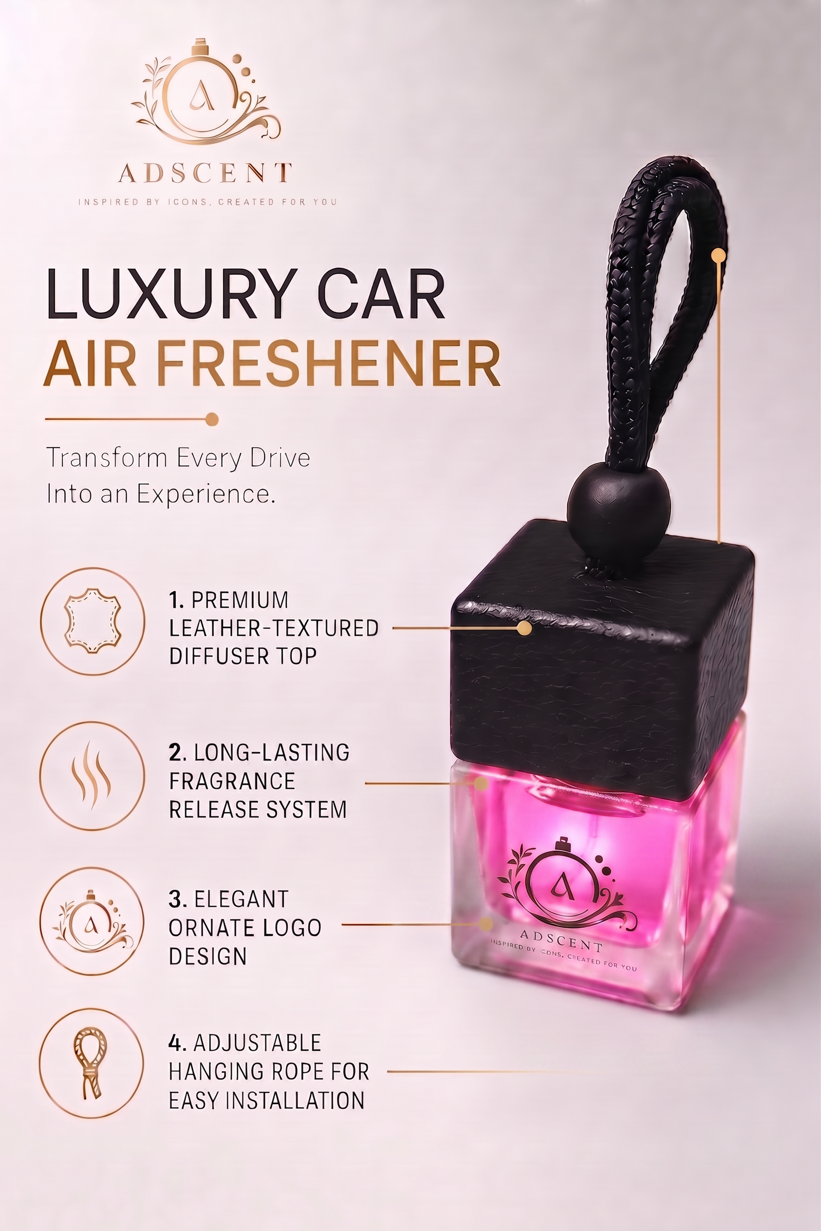 Coco Veil diffuser detail — long-lasting fragrance oil, luxury car perfume