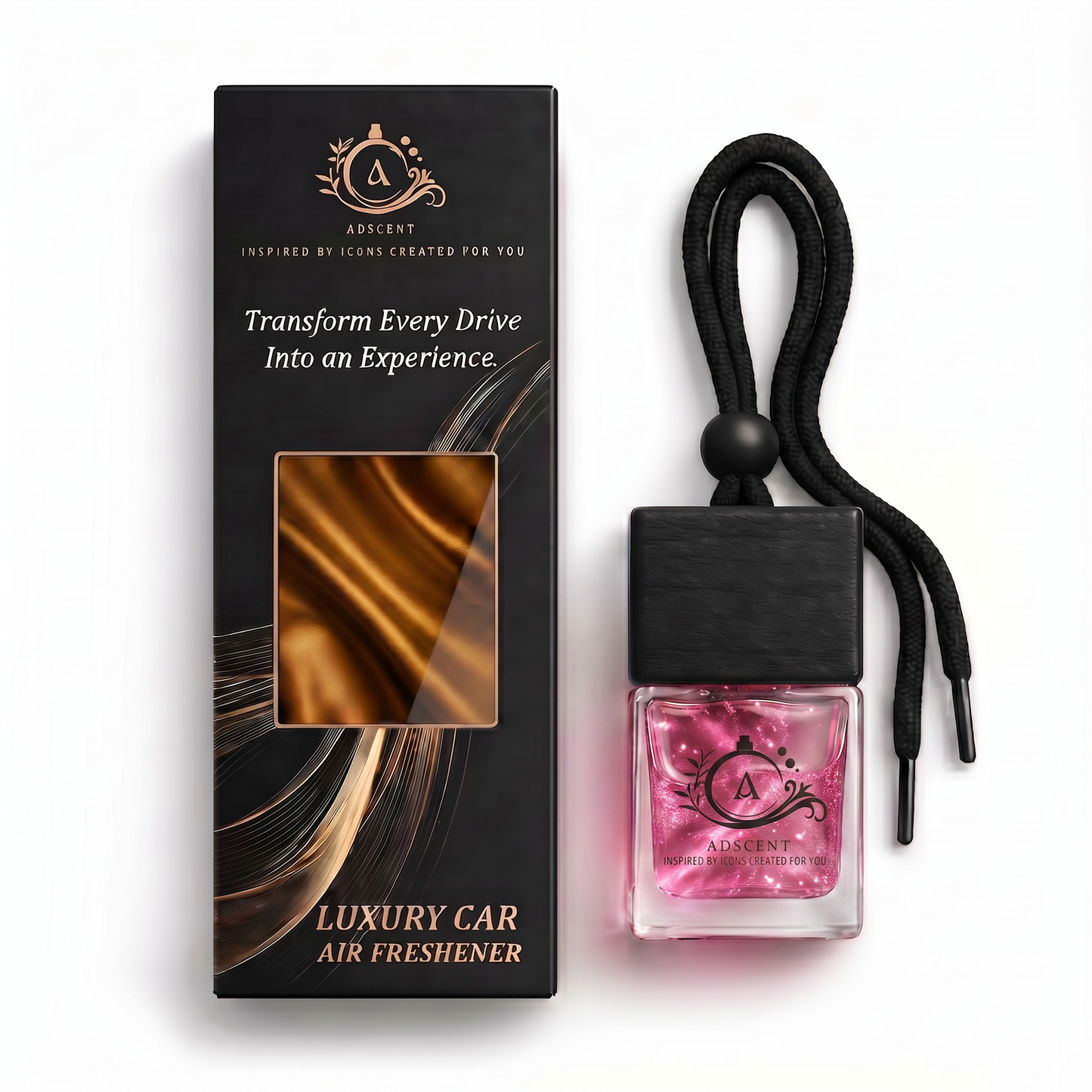 Adscent Coco Veil | Luxury Car Air Freshener | Inspired by Iconic Coco Cha-Nnel-Floral Legends – Premium Frosted Glass Hanging Diffuser | Long-Lasting Fragrance