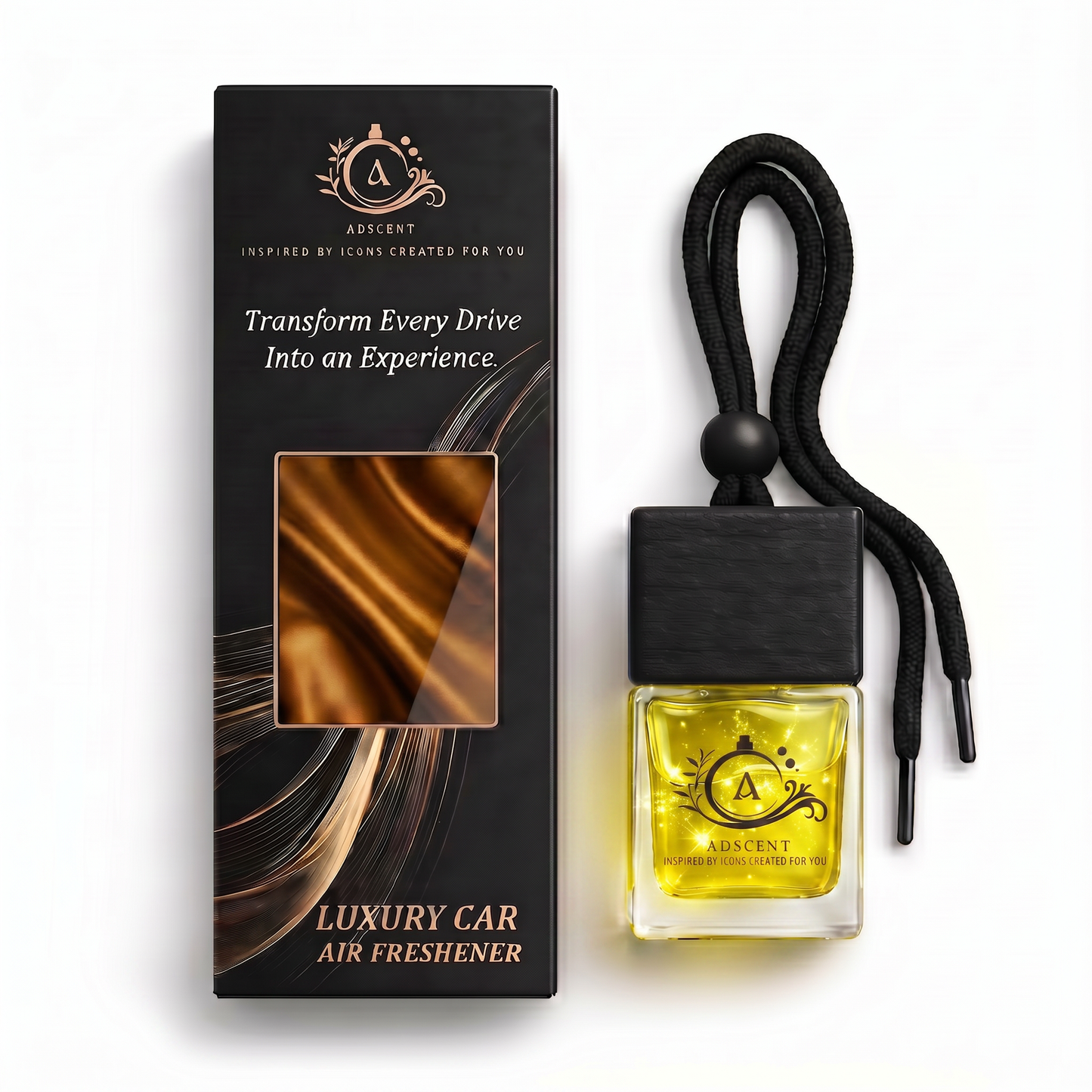 Adscent Chrome Essence | Luxury Car Air Freshener | Inspired by Az-Zro Chrome Fragrance Icons – Premium Frosted Glass Hanging Diffuser | Long-Lasting Fragrance