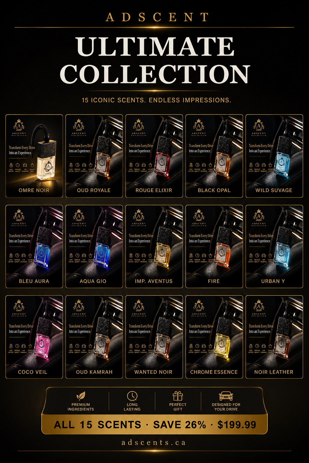 ADSCENT Ultimate Collection Bundle | All 15 Inspired Car Air Fresheners | Save 11%