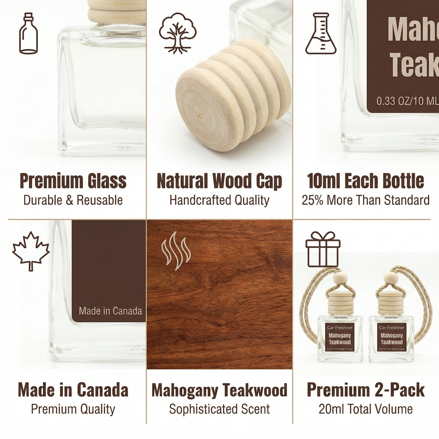 Mahogany Teakwood 10ml Hanging Car Air Freshener Diffuser – 2-Pack