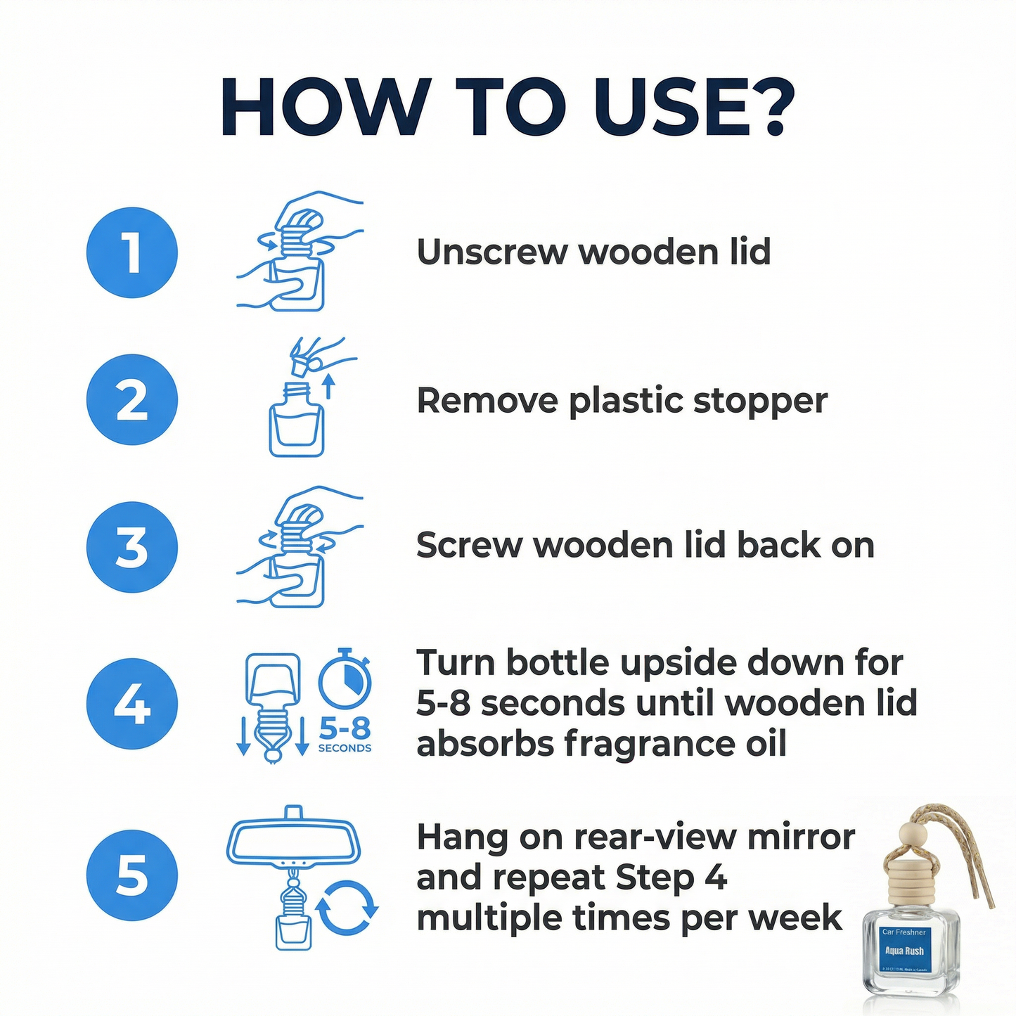 Aqua Rush 10ml Hanging Car Air Freshener Diffuser – Refillable 2-Pack