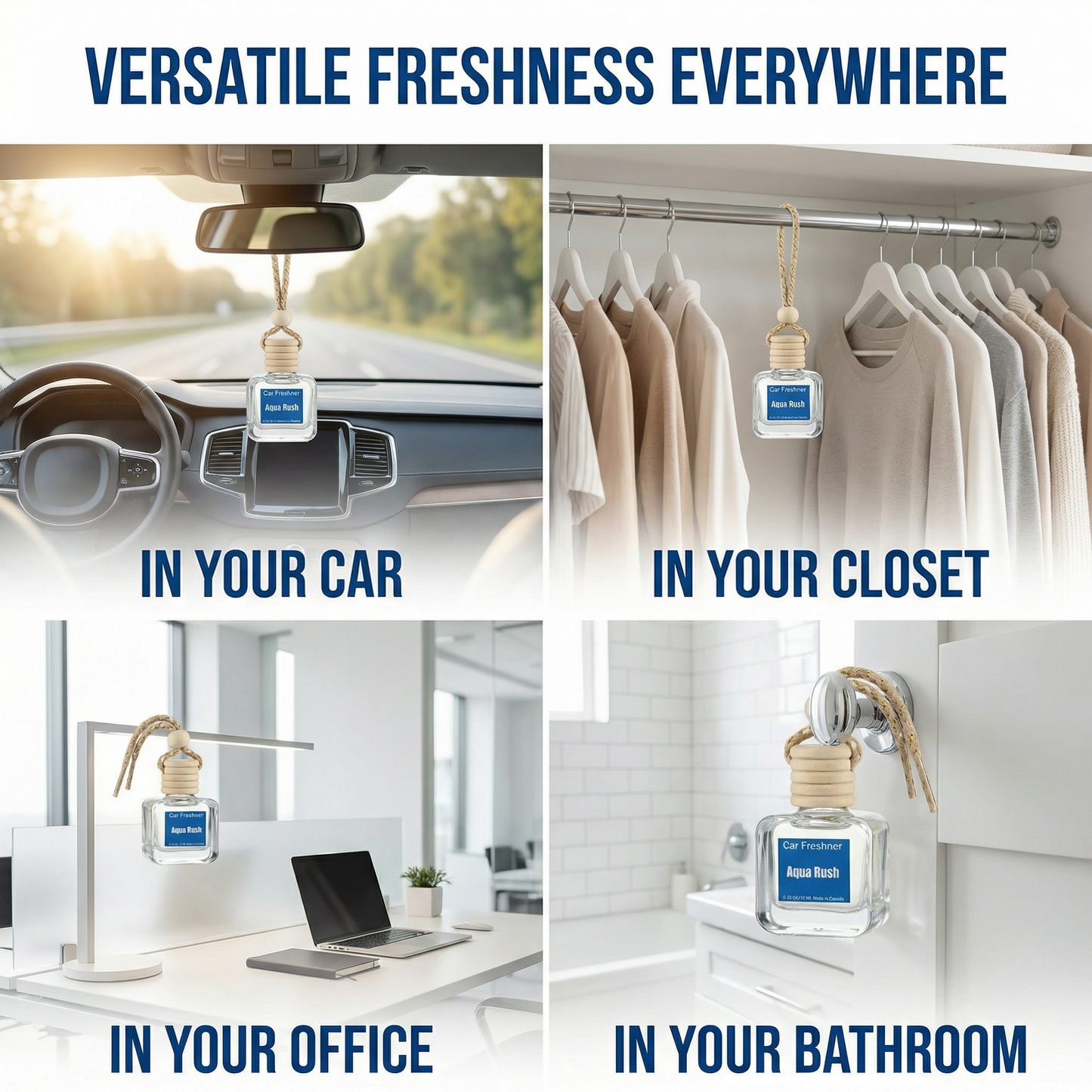 Aqua Rush 10ml Hanging Car Air Freshener Diffuser – Refillable 2-Pack