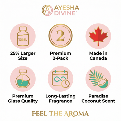 Paradise Coconut diffuser main view — refillable glass bottle, ADSCENT Canada