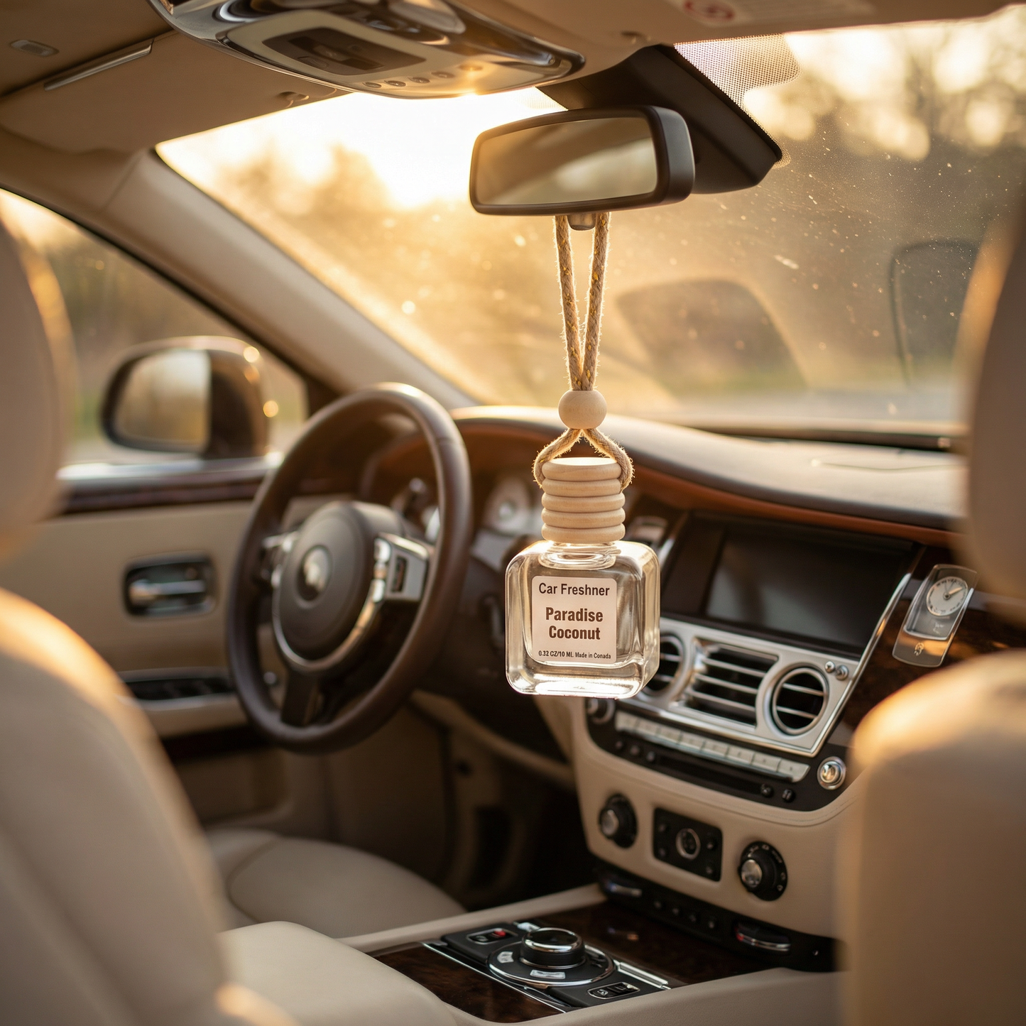 Paradise Coconut diffuser detail — premium fragrance oil, ADSCENT luxury car perfume
