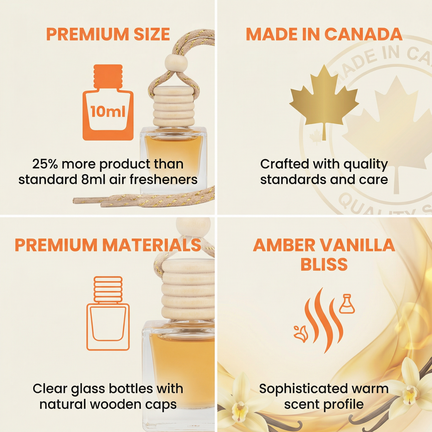 Amber Vanilla Bliss 10ml Hanging Car Air Freshener Diffuser – 2-Pack