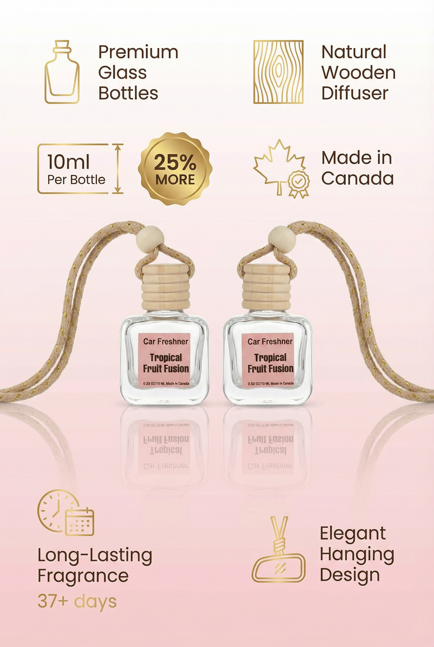 Tropical Fruit Fusion 10ml Hanging Car Air Freshener Diffuser – Long Lasting 2-Pack