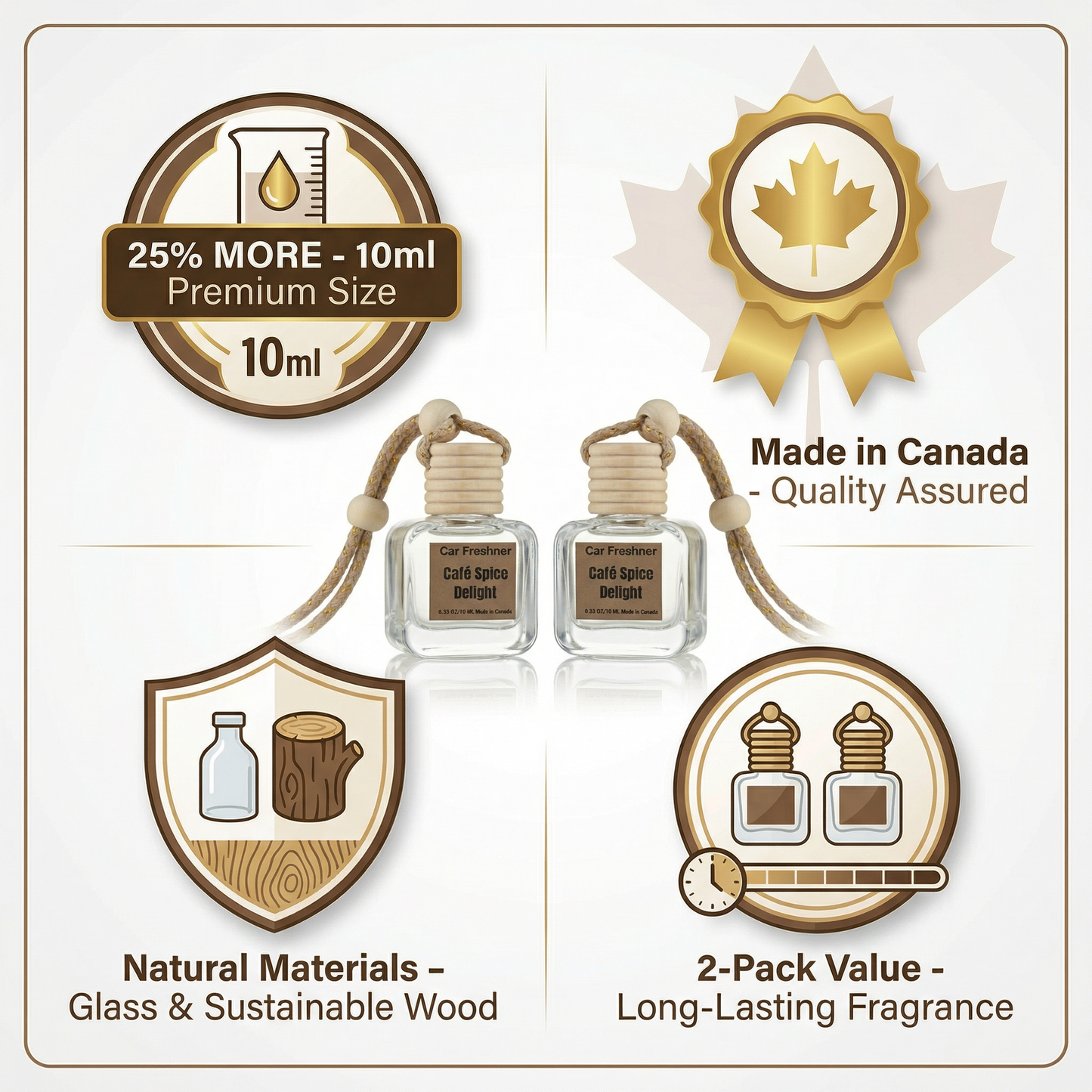 Café Spice Delight 10ml Hanging Car Air Freshener Diffuser – Refillable 2-Pack