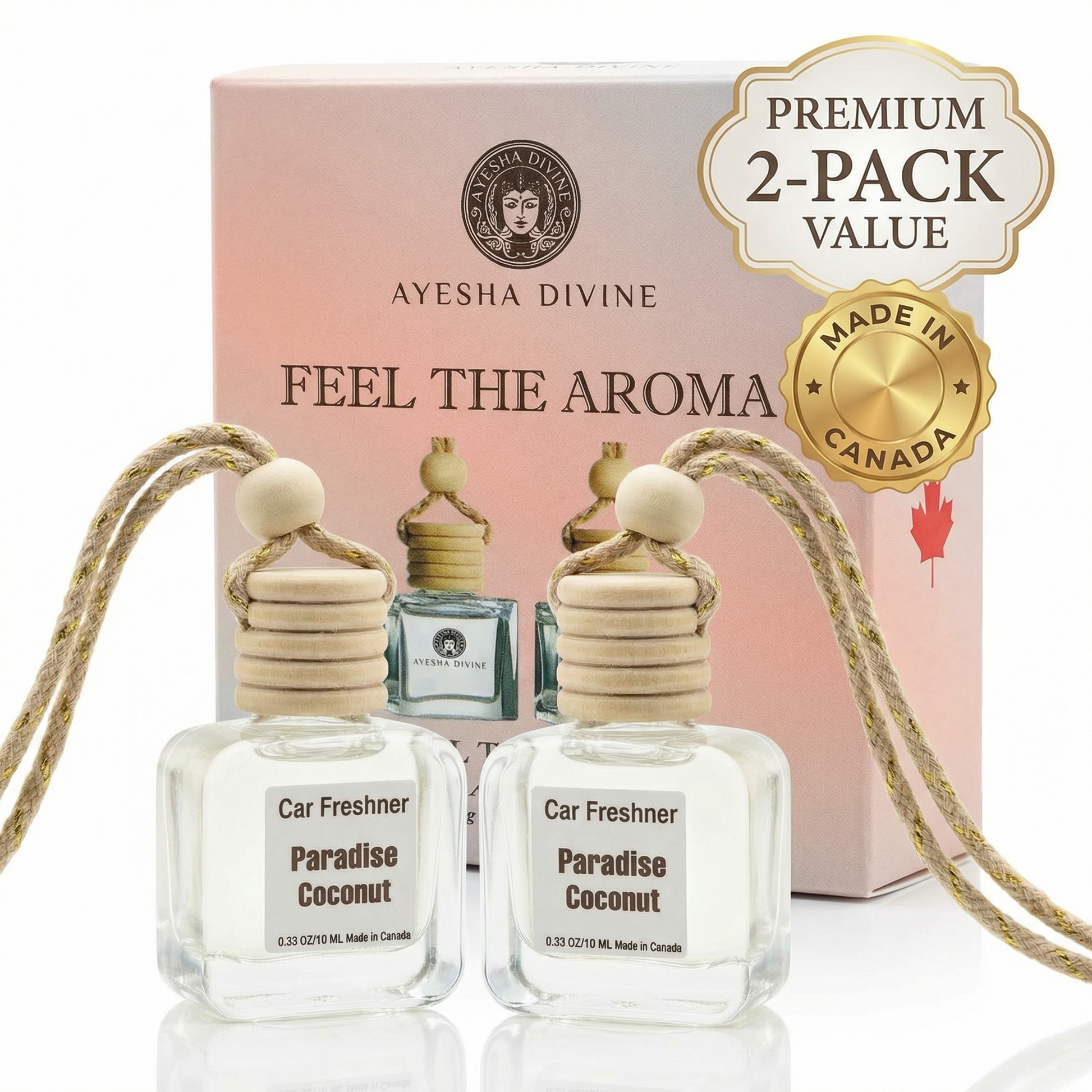 Paradise Coconut 2-pack bundle — two luxury glass diffusers, long-lasting tropical scent