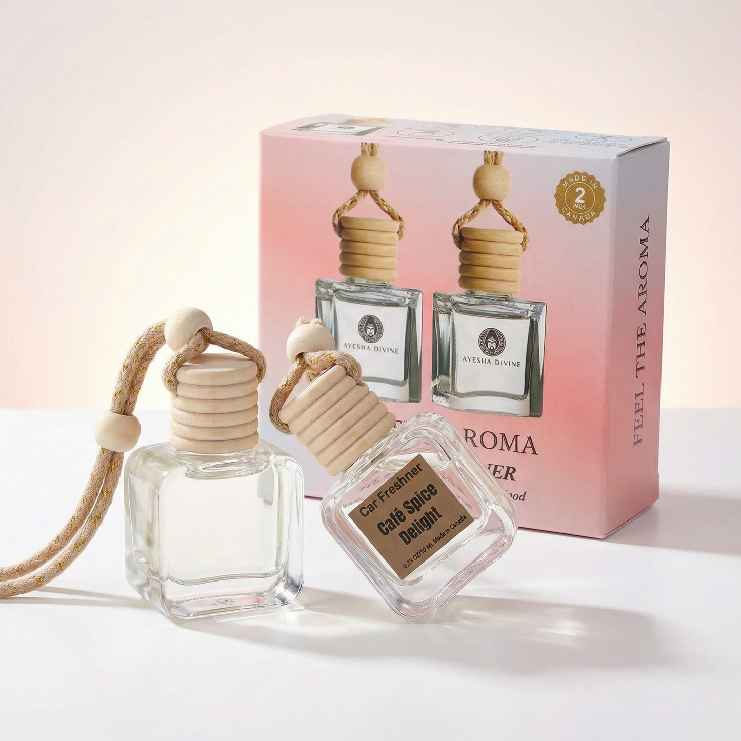 Café Spice Delight 10ml Hanging Car Air Freshener Diffuser – Refillable 2-Pack