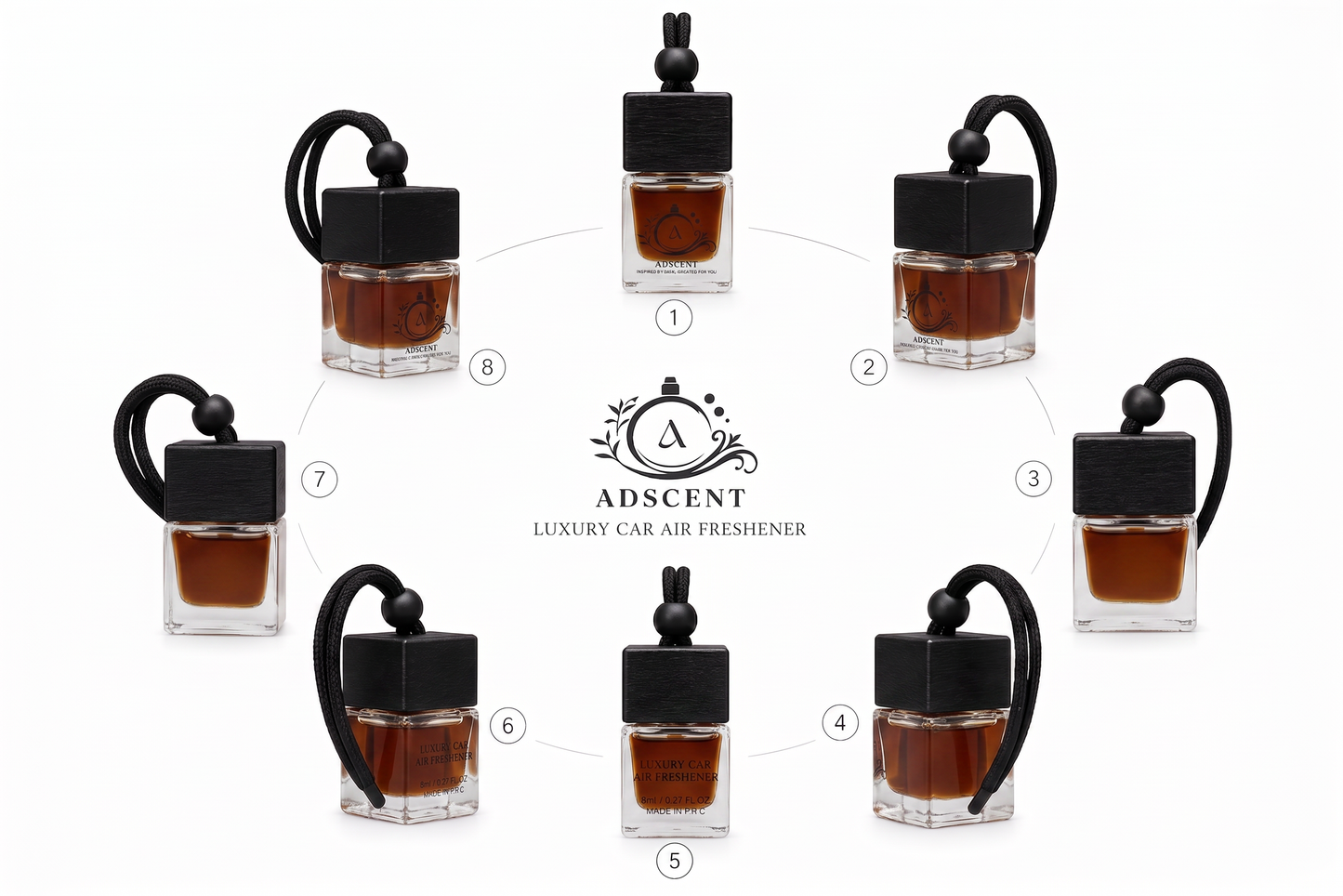 Adscent Wanted Noir | Luxury Car Air Freshener | Inspired by Dark Seductive Most Wanted– Premium Frosted Glass Hanging Diffuser | Long-Lasting Fragrance