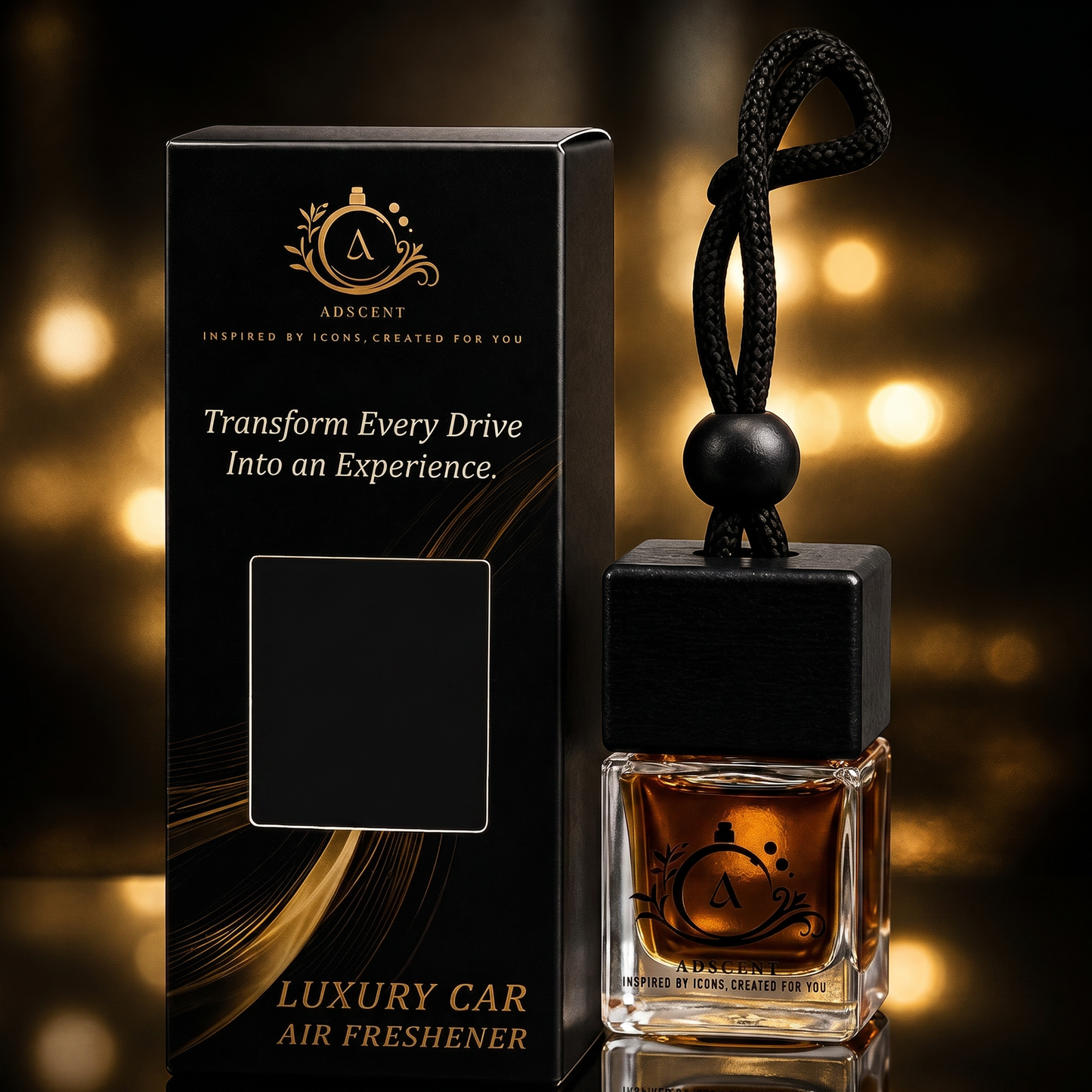 Adscent Wanted Noir | Luxury Car Air Freshener | Inspired by Dark Seductive Most Wanted– Premium Frosted Glass Hanging Diffuser | Long-Lasting Fragrance