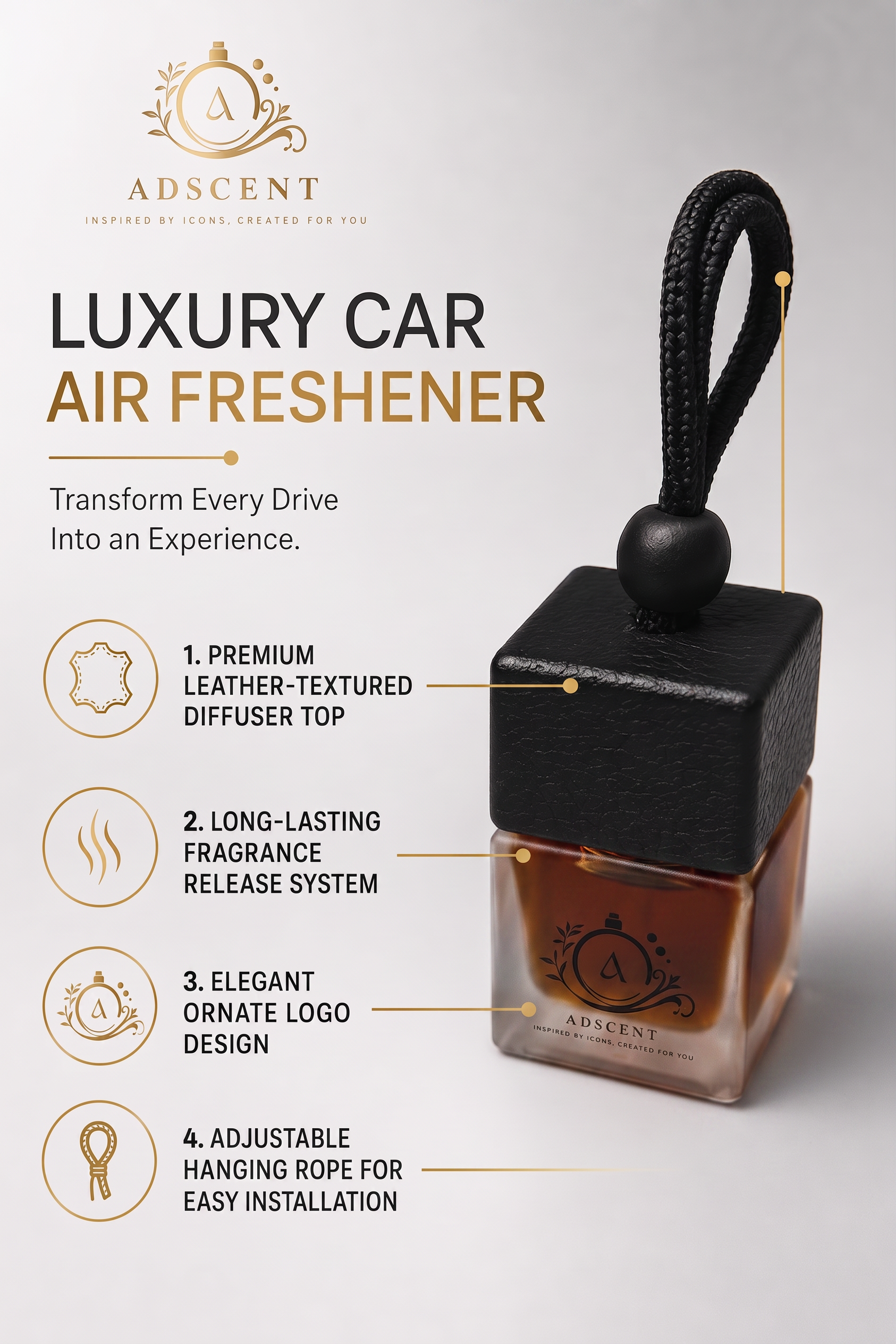 Oud Royale diffuser main view — rich woody oud scent, refillable car air freshener
