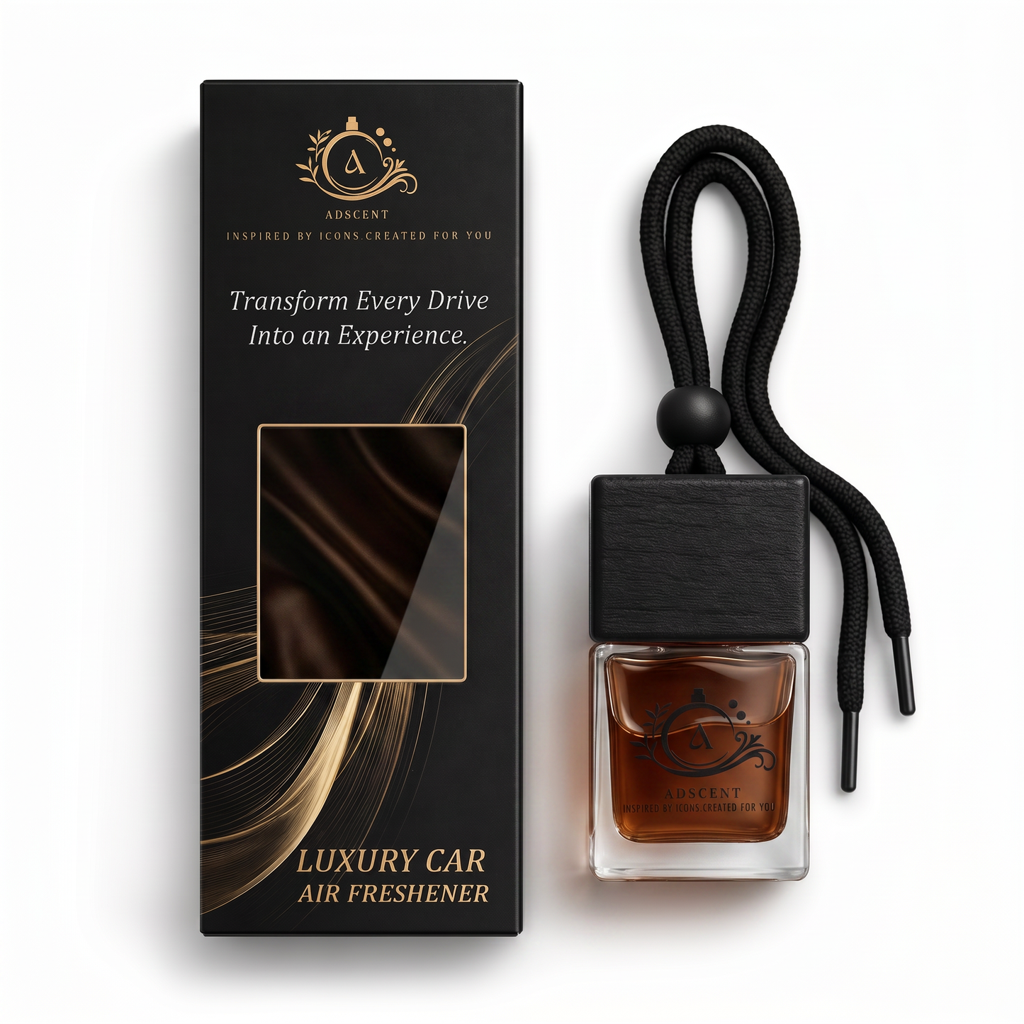 Adscent Wanted Noir | Luxury Car Air Freshener | Inspired by Dark Seductive Most Wanted– Premium Frosted Glass Hanging Diffuser | Long-Lasting Fragrance