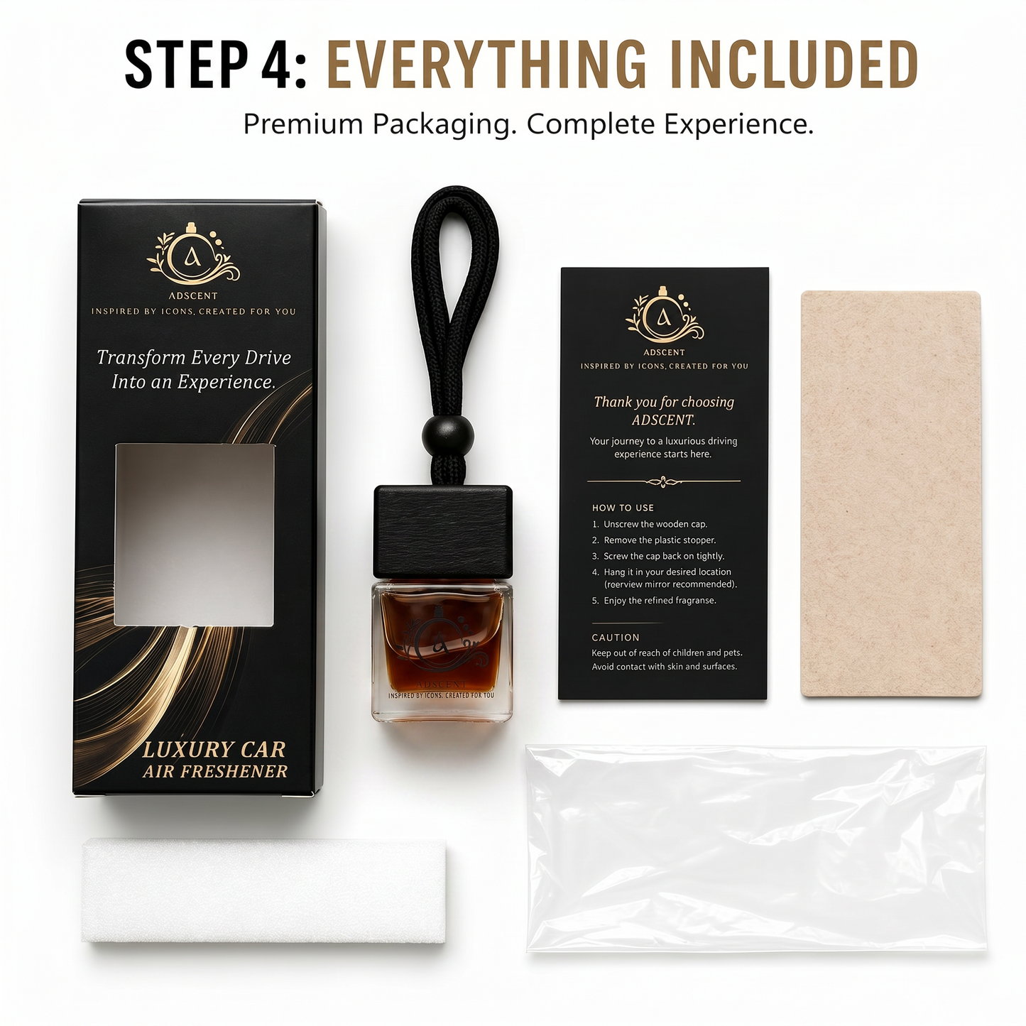 Adscent Oud Kamrah | Luxury Car Air Freshener | Inspired by Ancient Arabian Oud Kamrah– Premium Frosted Glass Hanging Diffuser | Long-Lasting Fragrance