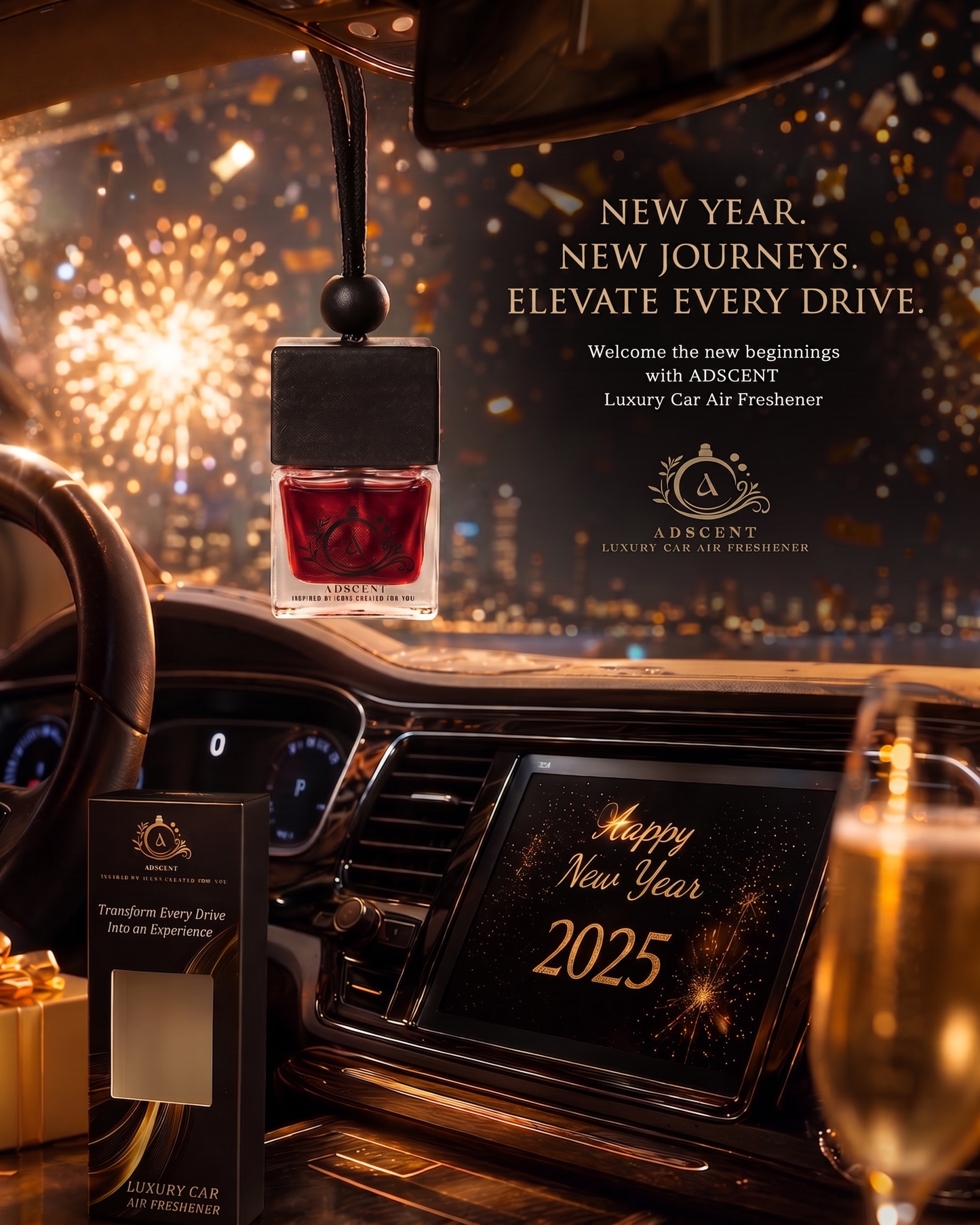 Adscent Rouge Elixir | Luxury Car Air Freshener | Inspired by Rouge 540 Icons – Premium Frosted Glass Hanging Diffuser | Long-Lasting Fragrance