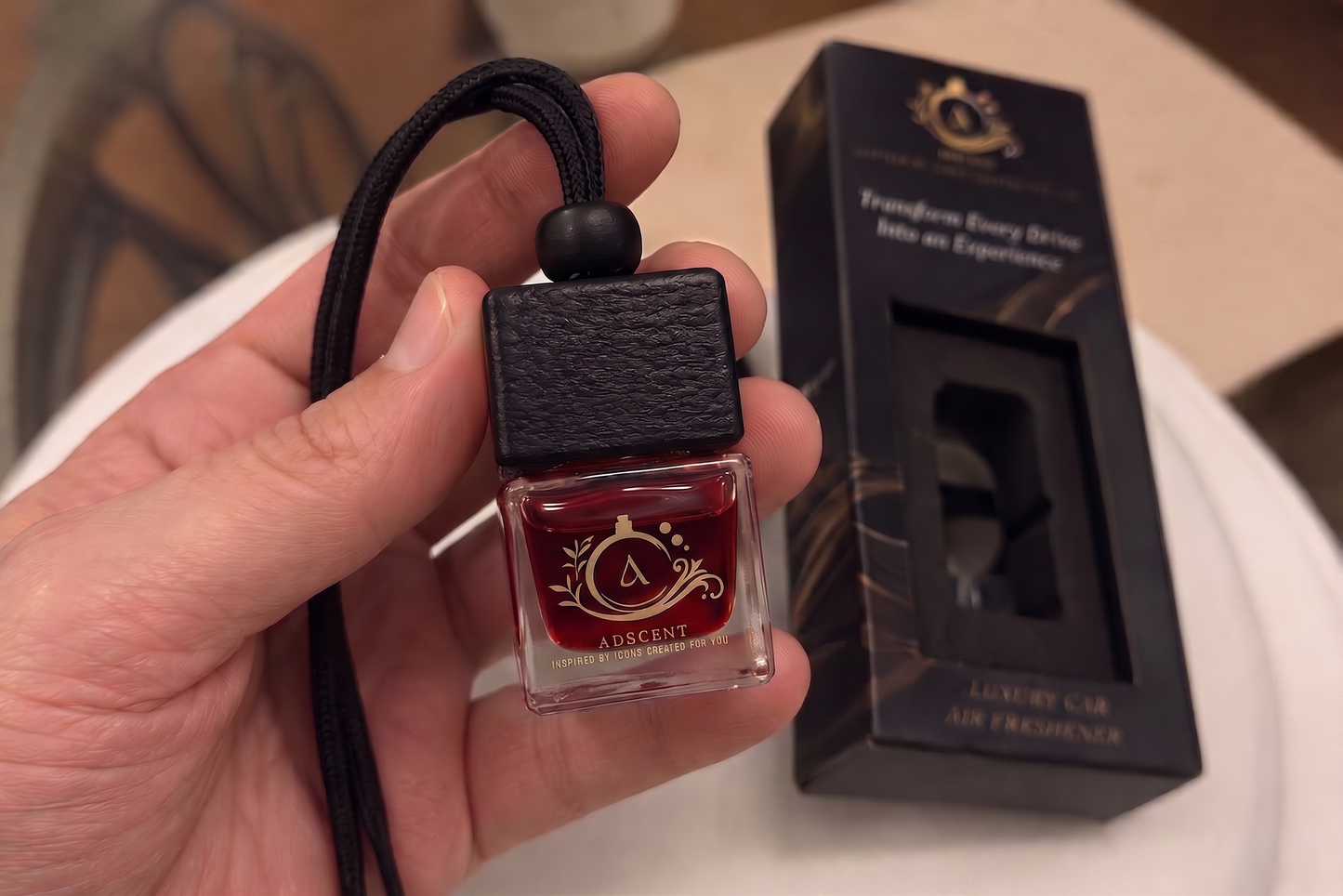 Rouge Elixir car diffuser side view — premium floral woody scent, ADSCENT Canada