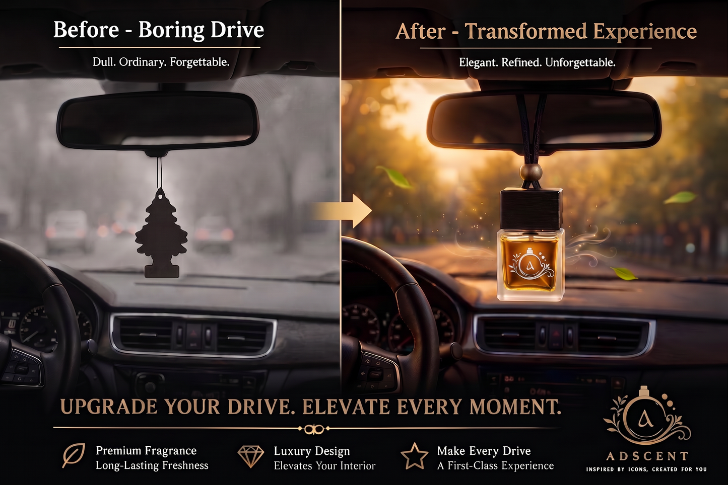 Black Opal hanging diffuser — rearview mirror car accessory, ADSCENT handcrafted