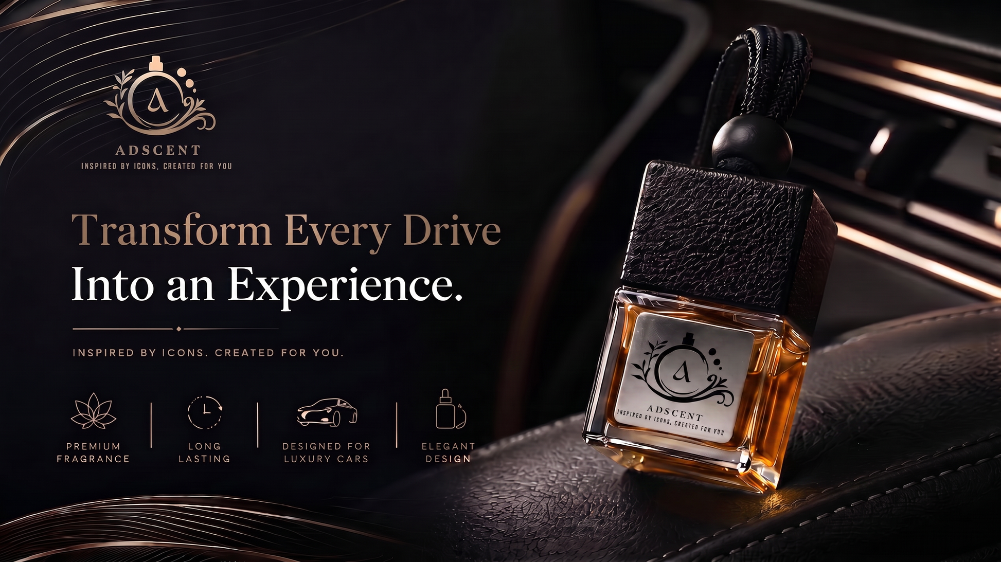 ADSCENT Black Opal luxury car air freshener — inspired by YSL Black Opium, frosted glass diffuser Canada