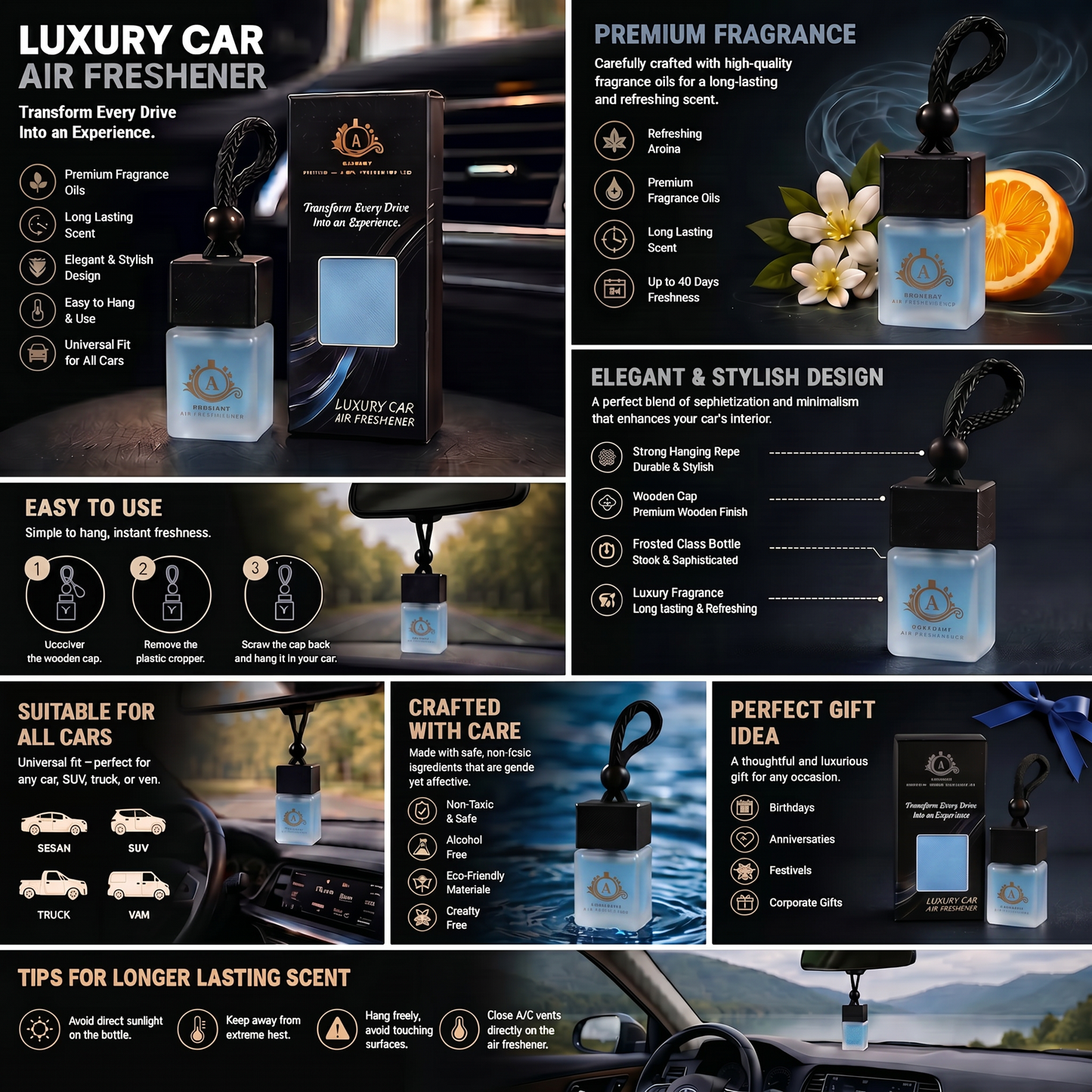 Adscent Wild Suvage | Luxury Car Air Freshener | Inspired by Wild Fresh Suvuage Icons – Premium Frosted Glass Hanging Diffuser | Long-Lasting Fragrance