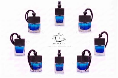 Adscent Bleu Aura | Luxury Car Air Freshener | Inspired by Blue De Cha-Nel Aquatic Icons – Premium Frosted Glass Hanging Diffuser | Long-Lasting Fragrance
