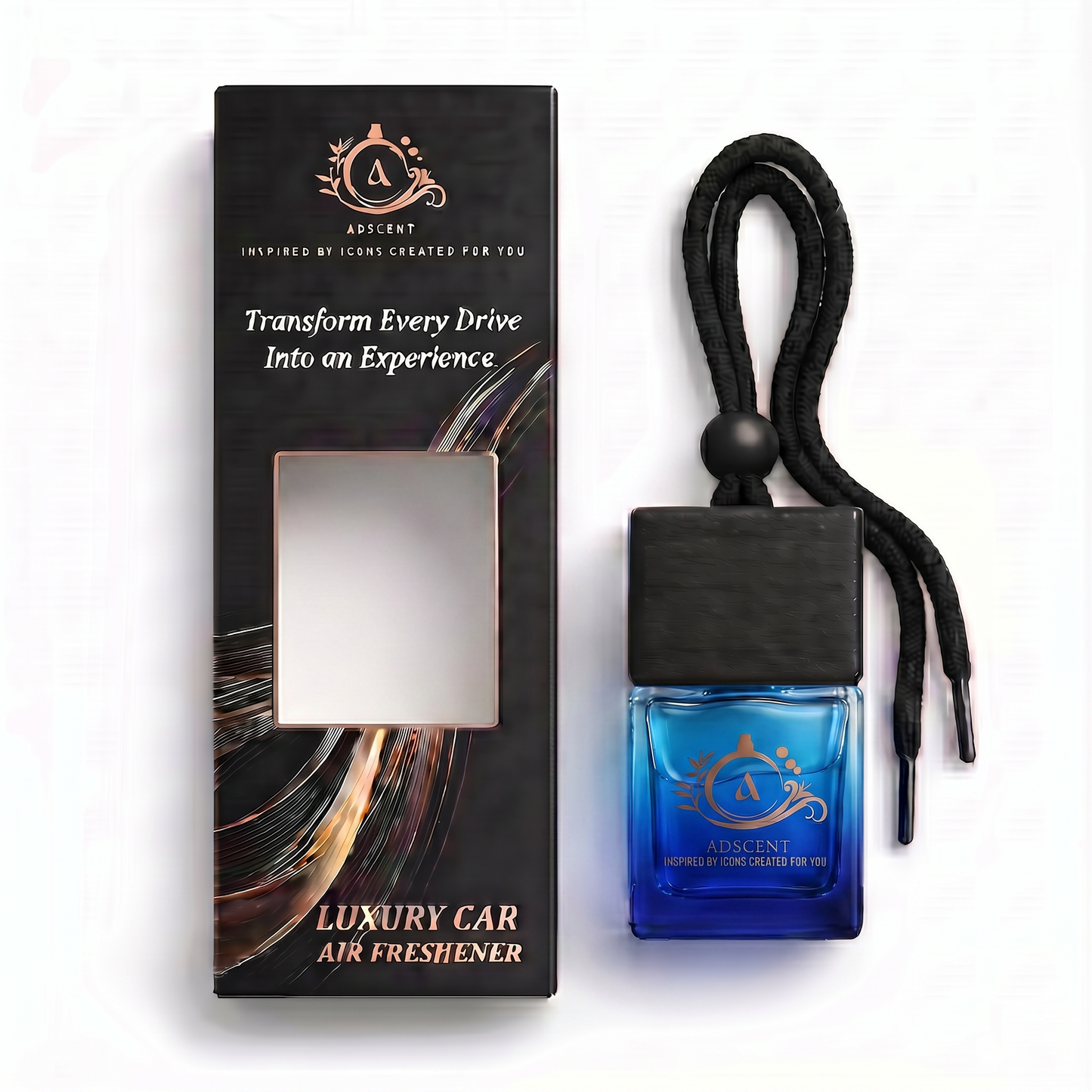 Adscent Bleu Aura | Luxury Car Air Freshener | Inspired by Blue De Cha-Nel Aquatic Icons – Premium Frosted Glass Hanging Diffuser | Long-Lasting Fragrance