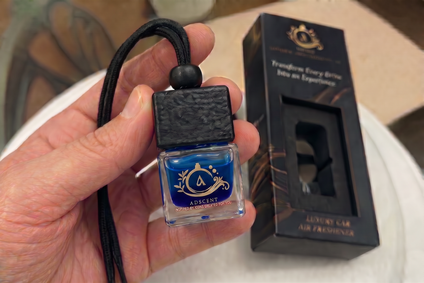 Adscent Bleu Aura | Luxury Car Air Freshener | Inspired by Blue De Cha-Nel Aquatic Icons – Premium Frosted Glass Hanging Diffuser | Long-Lasting Fragrance