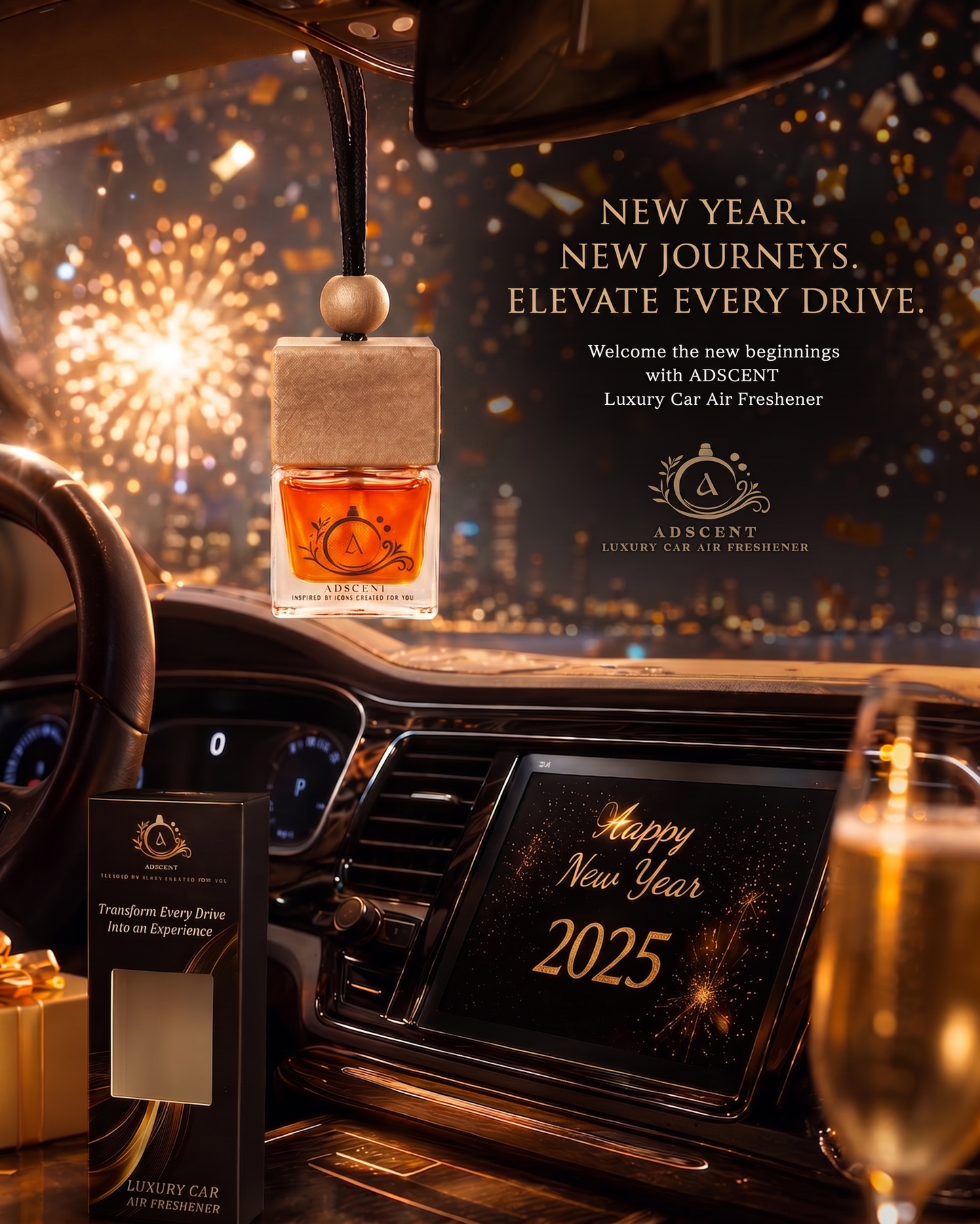 Adscent Fire | Luxury Car Air Freshener | Inspired by Bold Spice Rasi-Havas– Premium Frosted Glass Hanging Diffuser | Long-Lasting Fragrance