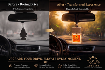 Adscent Fire car air freshener lifestyle — bold warm fragrance for every drive