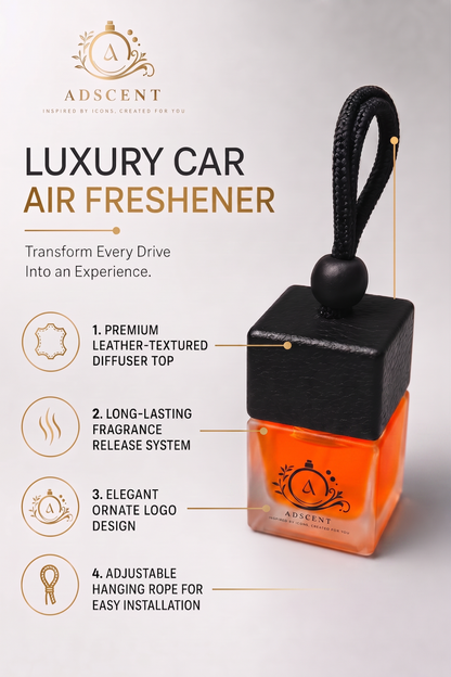 Adscent Fire diffuser detail — long-lasting spice fragrance oil, luxury car perfume