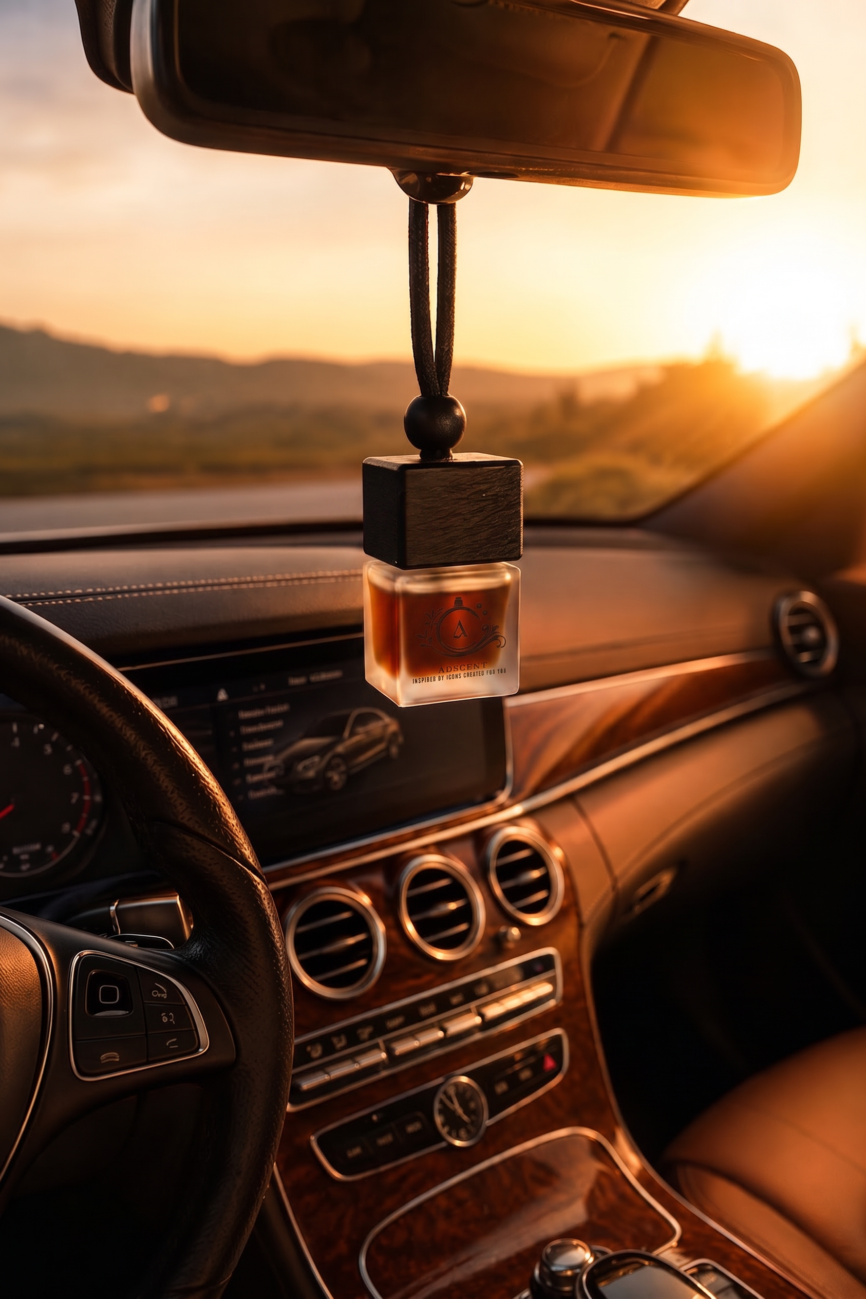 Noir Leather hanging diffuser — rearview mirror car accessory, ADSCENT handcrafted