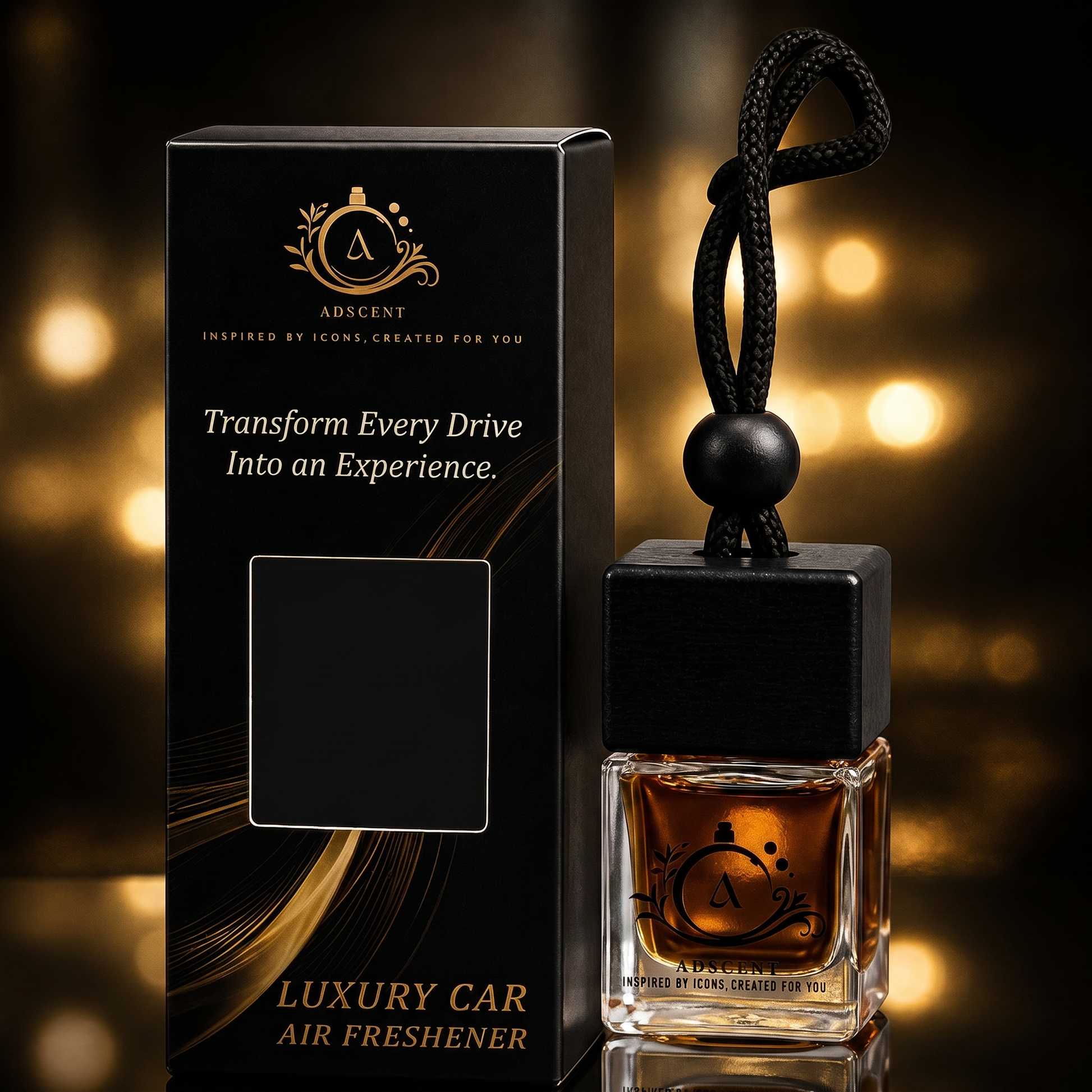 Noir Leather car diffuser side view — rich smoky leather scent, ADSCENT Canada